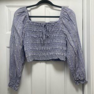 American Eagle Medium Long Sleeve Smocked Blouse Lifht Blue Floral Cottagecore